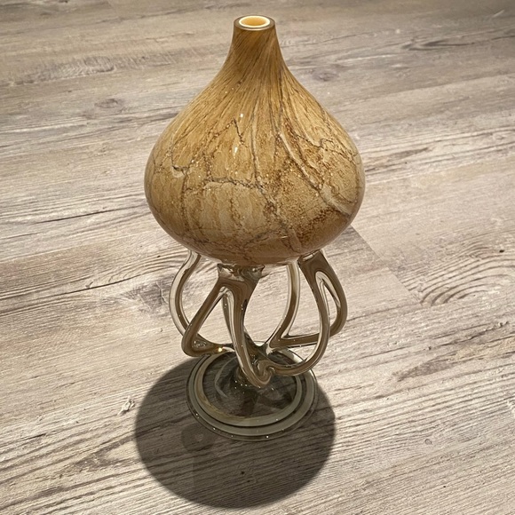 Jozefina Krosno Art Glass Hand Blown Marble Beige & Brown Oil Lamp - Picture 2 of 7